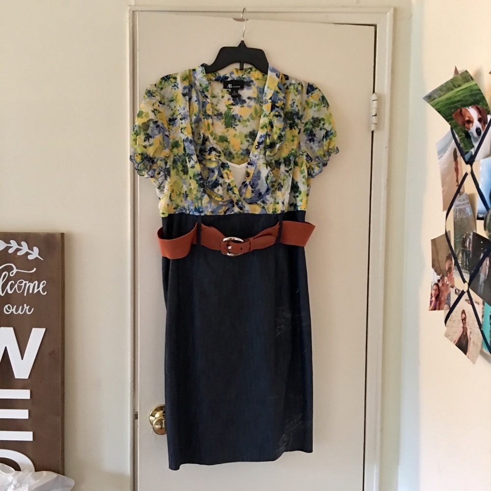 Denim skirted dress with blouse